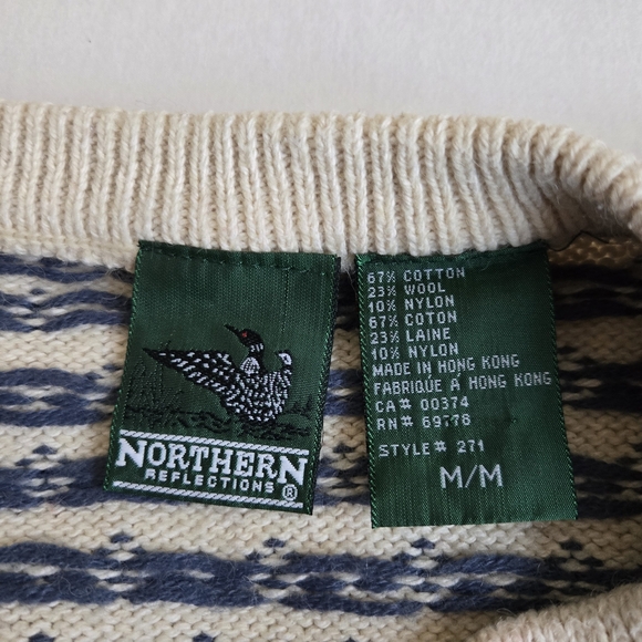 Northern Reflections Vtg Cardigan Nordic Winter Scenes Snow Trees SleighsCozy M - Picture 7 of 14